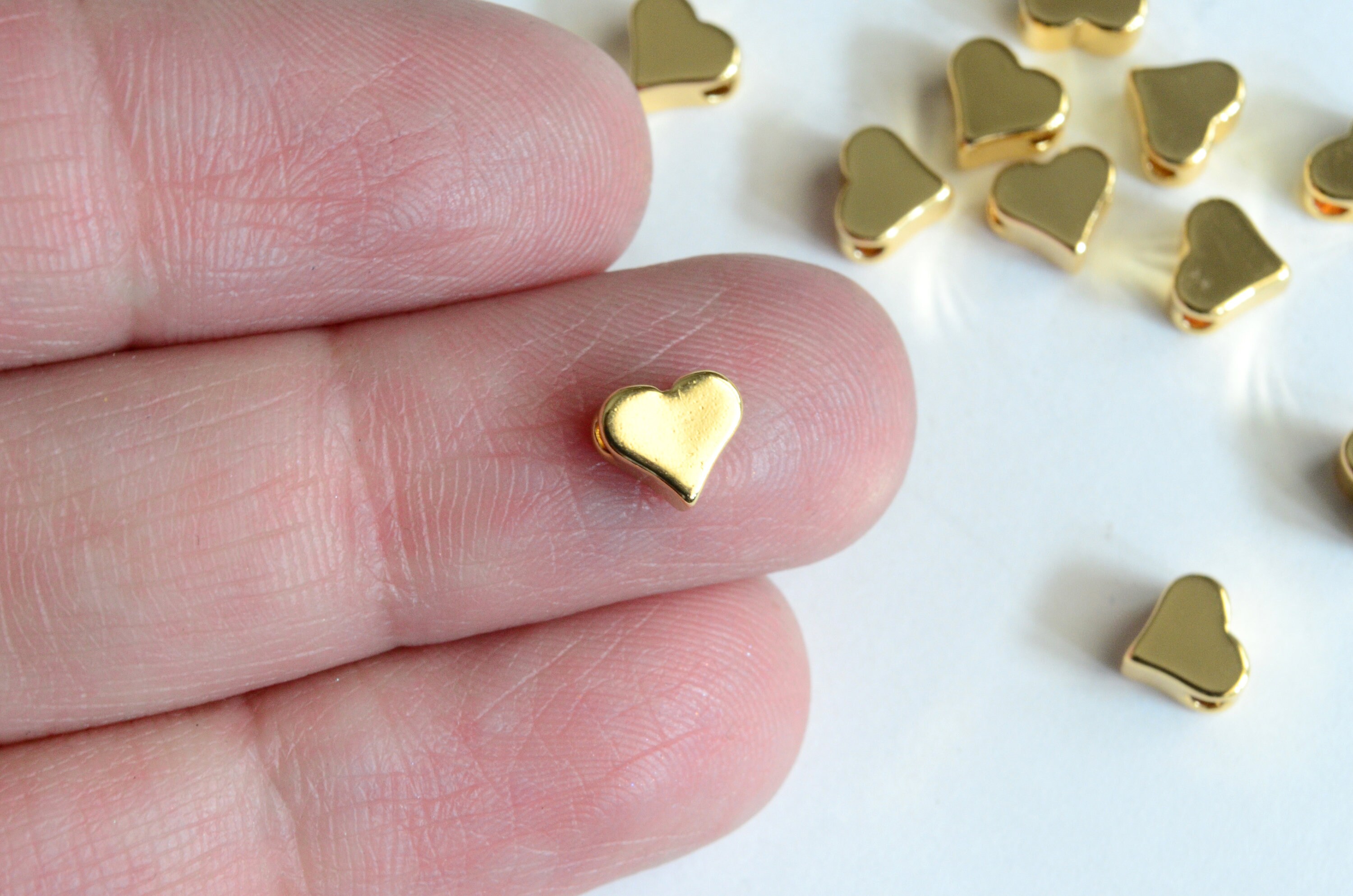 4.8/6mm 14K Real Gold Plated Heart Beads,tiny Heart Beads,gold Heart Beads  