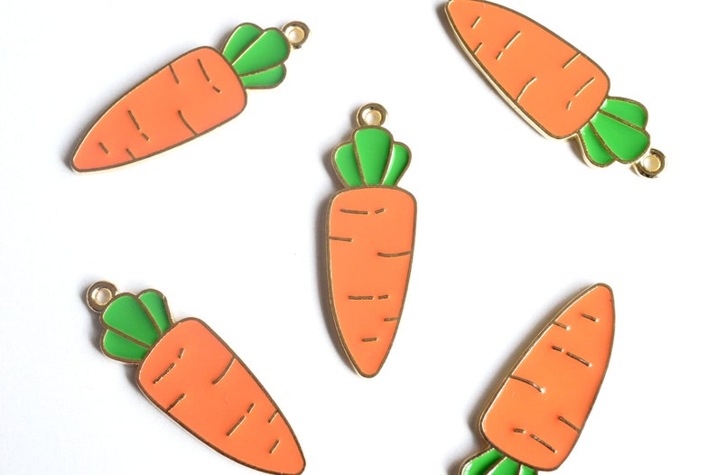 Carrot Charms Enamel Vegetable Pendant 35mm x 11mm Orange Charm