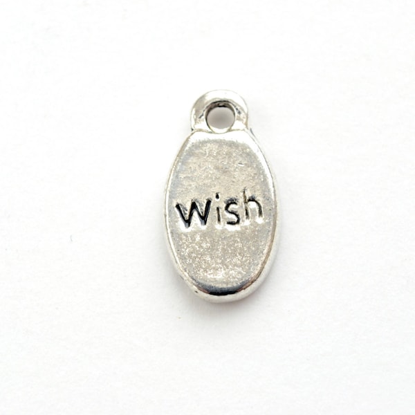 Wish Charms, Antique Silver Tone Oval Tag, 15.5 mm - 10 pieces (159S)