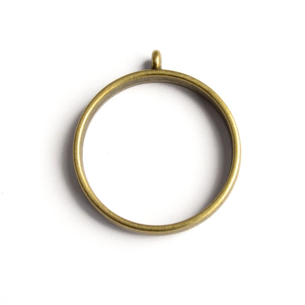 4 Round Open Bezel Charms, Bronze Tone Circle Frame Pendant, 28mm (710)