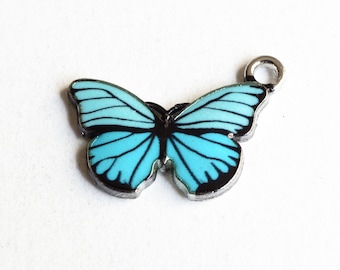 Turquoise Butterfly Charm, 5 pieces Antique Silver Tone, 20mm x 15mm (894)