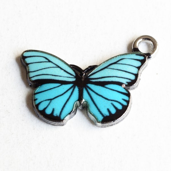 Turquoise Butterfly Charm, 5 pieces Antique Silver Tone, 20mm x 15mm (894)