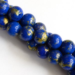 8mm Dyed Mashan Jade 16 Strand Purple Jade Beads 1261 Gold Marble Accent