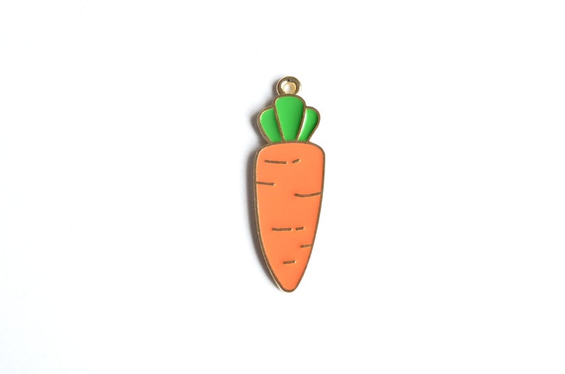 Carrot Charms Enamel Vegetable Pendant 35mm x 11mm Orange Charm
