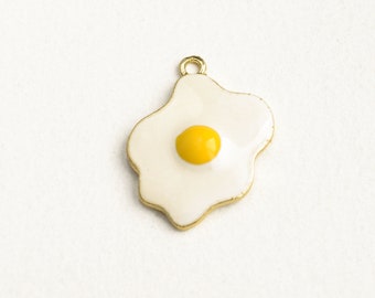 Fried Egg Charms, Enamel And Gold Toned Plated 24mm x 17mm - 4 pieces (188G)