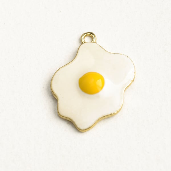 Fried Egg Charms, Enamel And Gold Toned Plated 24mm x 17mm - 4 pieces (188G)