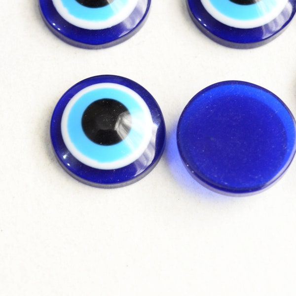 20 Blue Evil Eye Cabochons, Blue White and Black Resin Flat Back Dome, 12x4mm (1863)