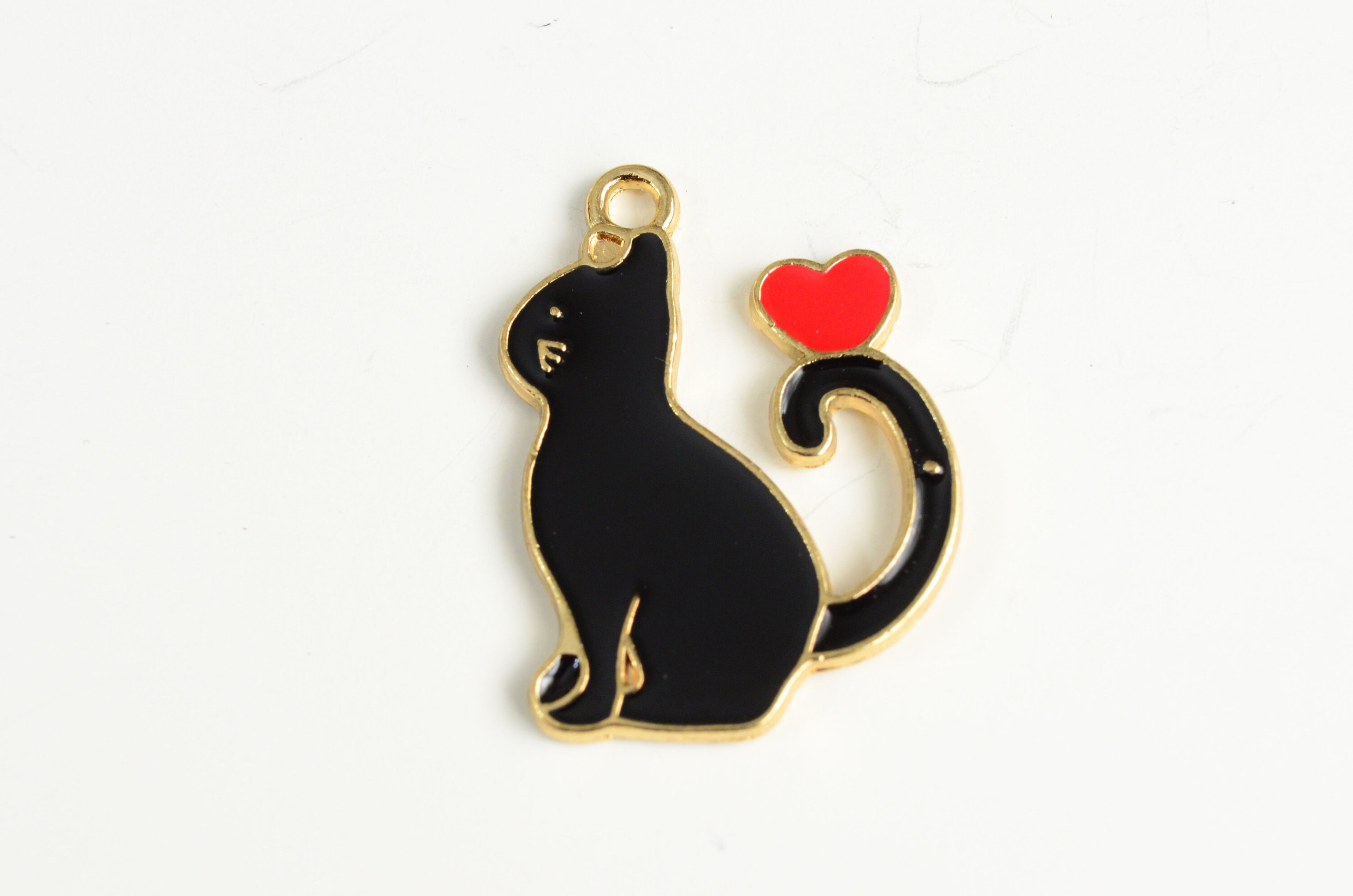 ◇JILLSTUART◇ [Gelato]Black leather petit charm decoration 4 Black Cat Charm With Heart, Enamel I Cat Love Charms