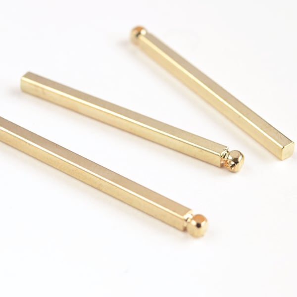 10 Gold Toned Bar Charm, Long Stick Pendant - 30 mm x 2 mm (190G)