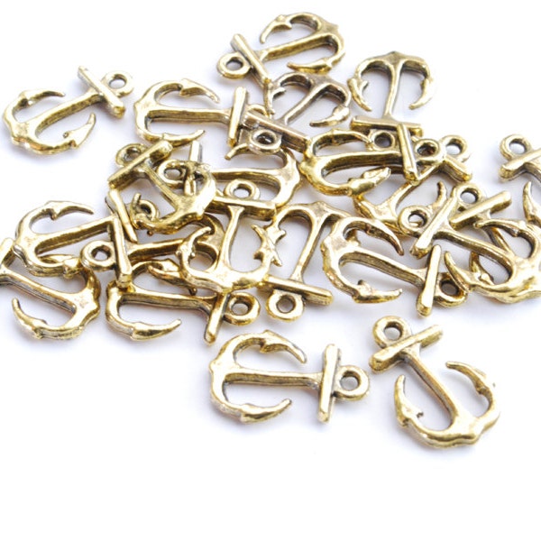 Anchor Charms, Gold Anchor Charms, Nautical Charms - 20 pieces