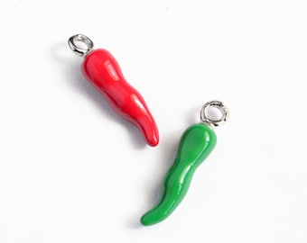 Red and Green Chile Charms, Chili Pepper Pendants, 20mm  - 2 pieces (570AB)