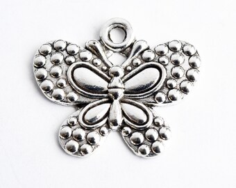 Butterfly Charms, Silver Tone, 26mm x 25mm - 6 pieces (842)