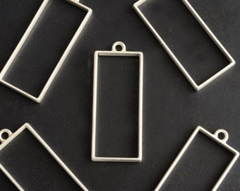 Rectangle Open Bezel Pendant, Matte Silver tone - 49mm x 20mm 4 pieces (758)