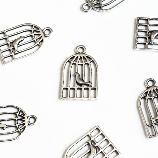 Bird Cage Charm, Platinum Tone, 18mm x 12mm - 10 pieces (812)