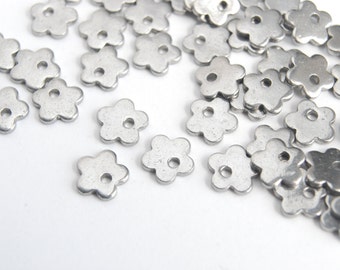 Silver Flower Charms, Stainless Steel, 6mm - 10 pieces, 6 mm x 6 mm (SB012)