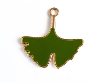 4 Ginkgo Leaf Charms, Dark green enamel and gold toned metal 23x23mm (1958)