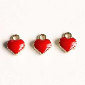 10 Pieces Pink Heart Charm, Tiny Gold Plated Enamel Heart Charm 8 mm x 7.5 mm 119GP image 3