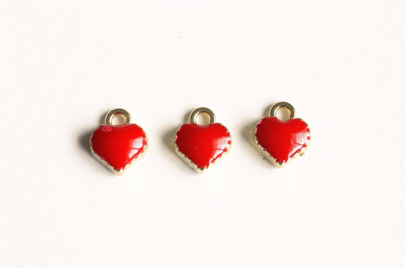 10 Pieces Pink Heart Charm, Tiny Gold Plated Enamel Heart Charm 8 mm x 7.5 mm 119GP image 3