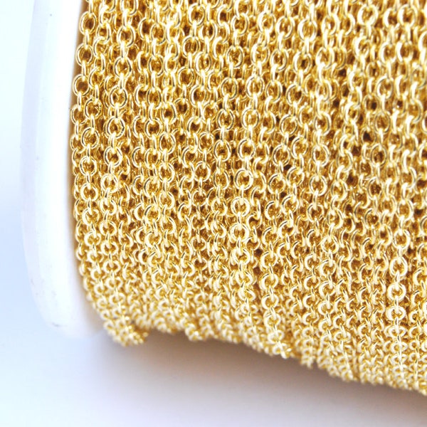 Gold Toned Cable Chain, Soldered, 2 mm x 1.5 mm links - 12 feet (G215-001)