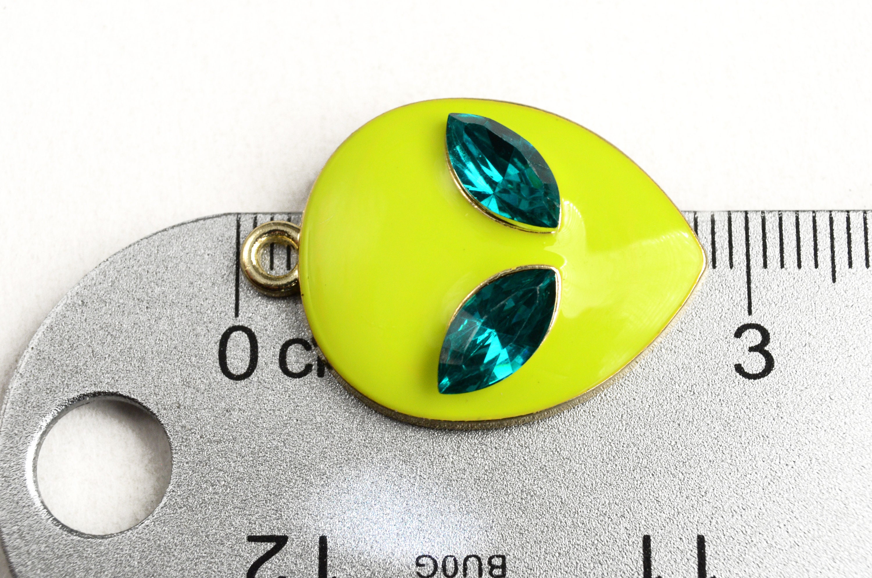 1 Alien Charm With Rhinestone Eyes, Lime Green Enamel, Gold Tone ...