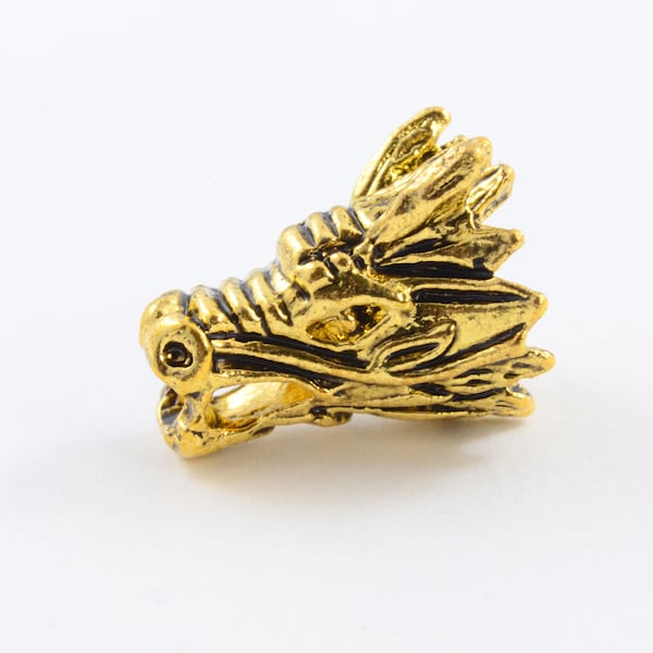 Dragon Bead, Gold Toned Dragon Head Charm, 17mm, 2 pieces (223G)