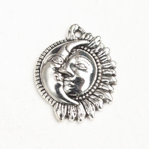 Half Crescent Moon and Sun Charms, Silver Tone Celestial, 19x16mm - 4 pieces (842)