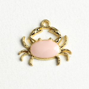 5 Crab Charms, Gold Toned Pink Enamel, Summer Ocean Charms, 18x20mm  (1911)