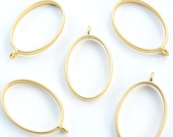 Oval Open Bezel Pendant, Matte Gold Toned Frame Pendant, 40mm x 24mm - 4 pieces (389)
