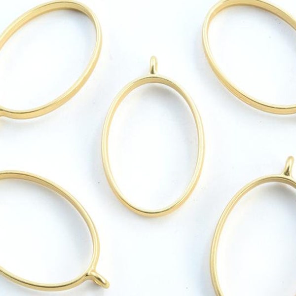 Oval Open Bezel Pendant, Matte Gold Toned Frame Pendant, 40mm x 24mm - 4 pieces (389)