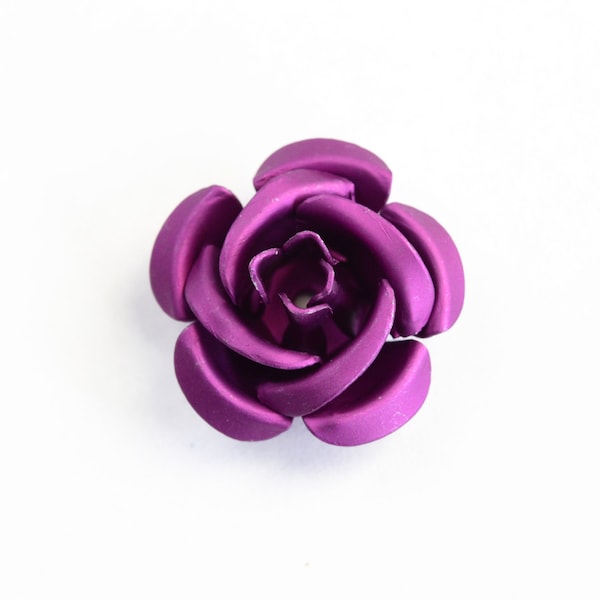 Purple Aluminum Rose Beads,  Metal Flower Cabochons, 15mm x 9mm - 15 pieces (AL05)