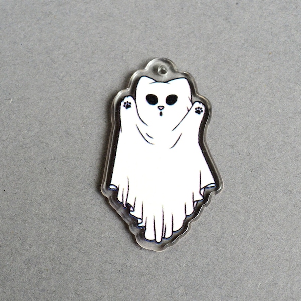 2 Ghost Cat Charms, White Halloween Pendants, 42x25mm (2121)