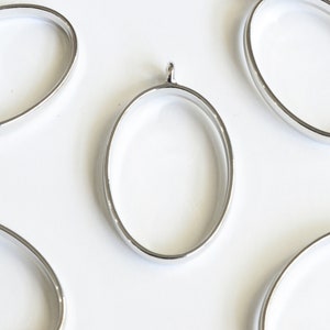 Silver Oval Charm: Open Back Bezel Pendant (40mm x 24mm) - 4 Pieces