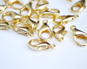 Gold Lobster Claw Clasps, 12 mm x 7 mm - 20 pieces (FG012)