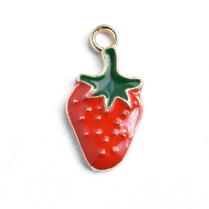 Strawberry Charm, Red Enamel Fruit Pendant, 20mm - 4 pieces (168G)