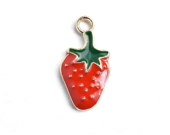 Strawberry Charm, Red Enamel Fruit Pendant, 20mm - 4 pieces (168G)