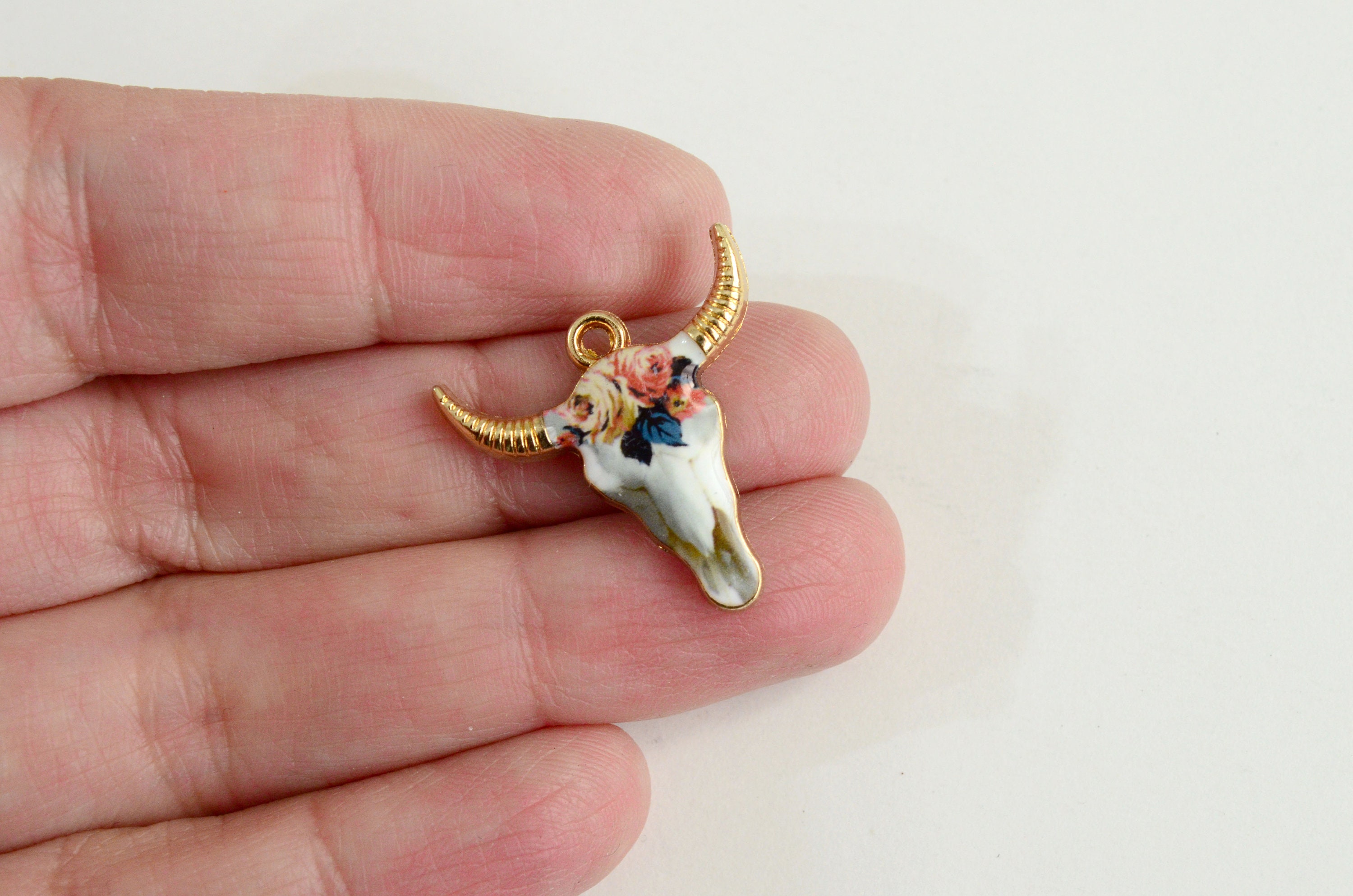 Cow Skull Charms, Colorful Printed on Gold Toned Metal, 22mm x 21mm - –  Paper Dog Supply Co
