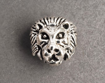 Lion Face Bead, Antique Silver Metal Spacer Beads - 2 pieces (S250)