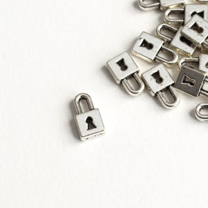 Tiny Pad Lock Charms, Platinum Finish 9mm x 5mm - 10 pieces (751)