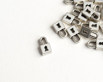 Tiny Pad Lock Charms, Platinum Finish 9mm x 5mm - 10 pieces (751)