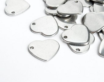Silver Heart Stamping Blank Charms, Stainless Steel, 11 mm x 10 mm - 10 pieces (SB013)