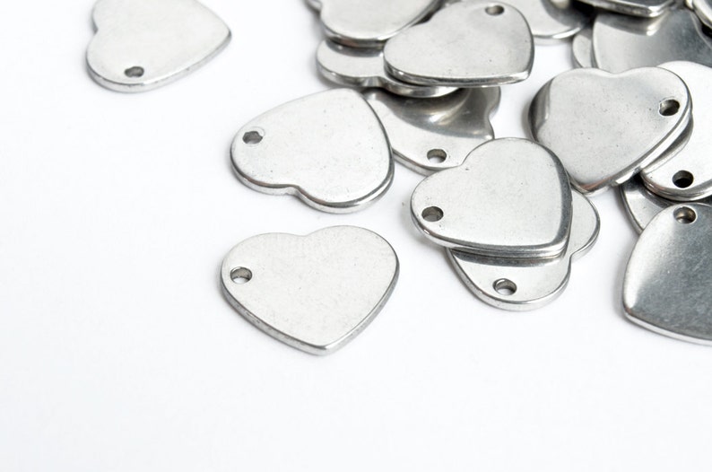 Silver Heart Stamping Blank Charms, Stainless Steel, 11 mm x 10 mm 10 pieces SB013 image 1