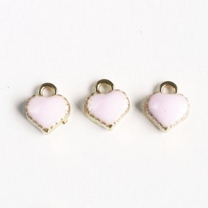 10 Pieces Pink Heart Charm, Tiny Gold Plated Enamel Heart Charm 8 mm x 7.5 mm 119GP image 2