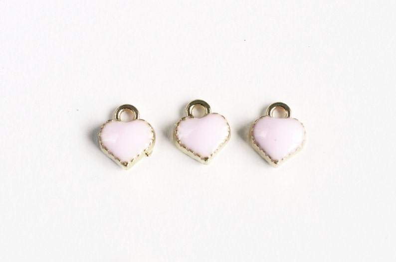 10 Pieces Pink Heart Charm, Tiny Gold Plated Enamel Heart Charm 8 mm x 7.5 mm 119GP image 2