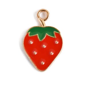 Strawberry Charm, Red Enamel Fruit Pendant, 20mm x 13mm - 4 pieces (1061)