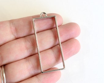 Rectangle Pendant Charm Shiny Silver Toned Large Open Back Bezel 49mm x 20mm 4 pieces (505)