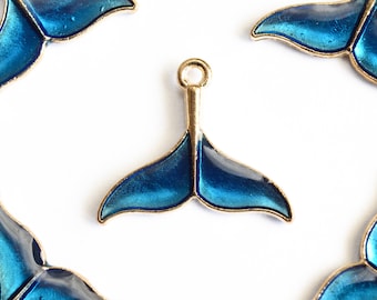 4 Whale Tail Charms, Blue Ocean Mermaid Charm, 17x20mm (1960)