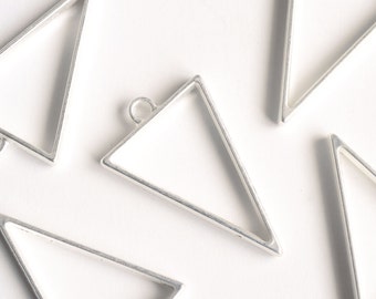 Triangle Charm, Matte Silver Tone Open Bezel Pendant, 35x25mm - 4 pieces (123S)