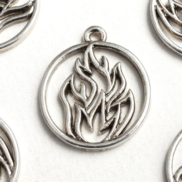 5 Flame Charms, Silver Round Camp Fire Charm, 23x20mm  (1999)