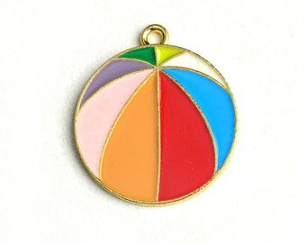 4 Beach Ball Charm, Round Striped Ball Pendant, 29x25mm (1910)