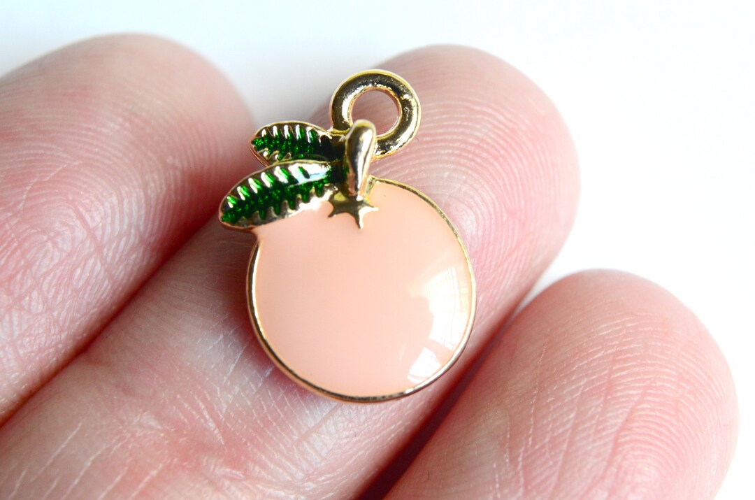 5 Peach Charms, Round Enamel Summer Fruit Charm, 15x11mm (1967) - Etsy